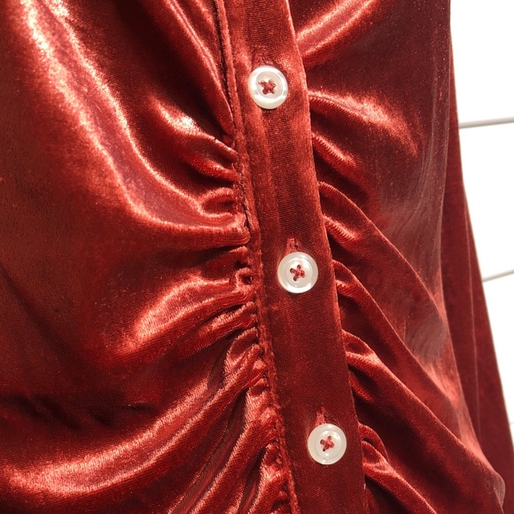 Free People Copper Rust Metallic Button Ruched Long Sleeve Dress - Picture 6 of 10